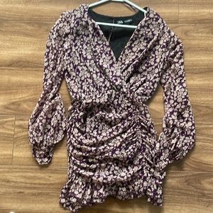 Zara purple floral dress Size s long sleeves
